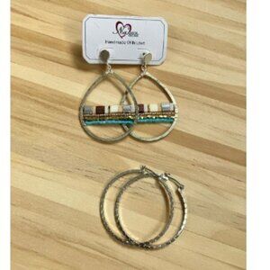 Silver Hoop Earrings + Boho Beach Bead Earrings (NWT)